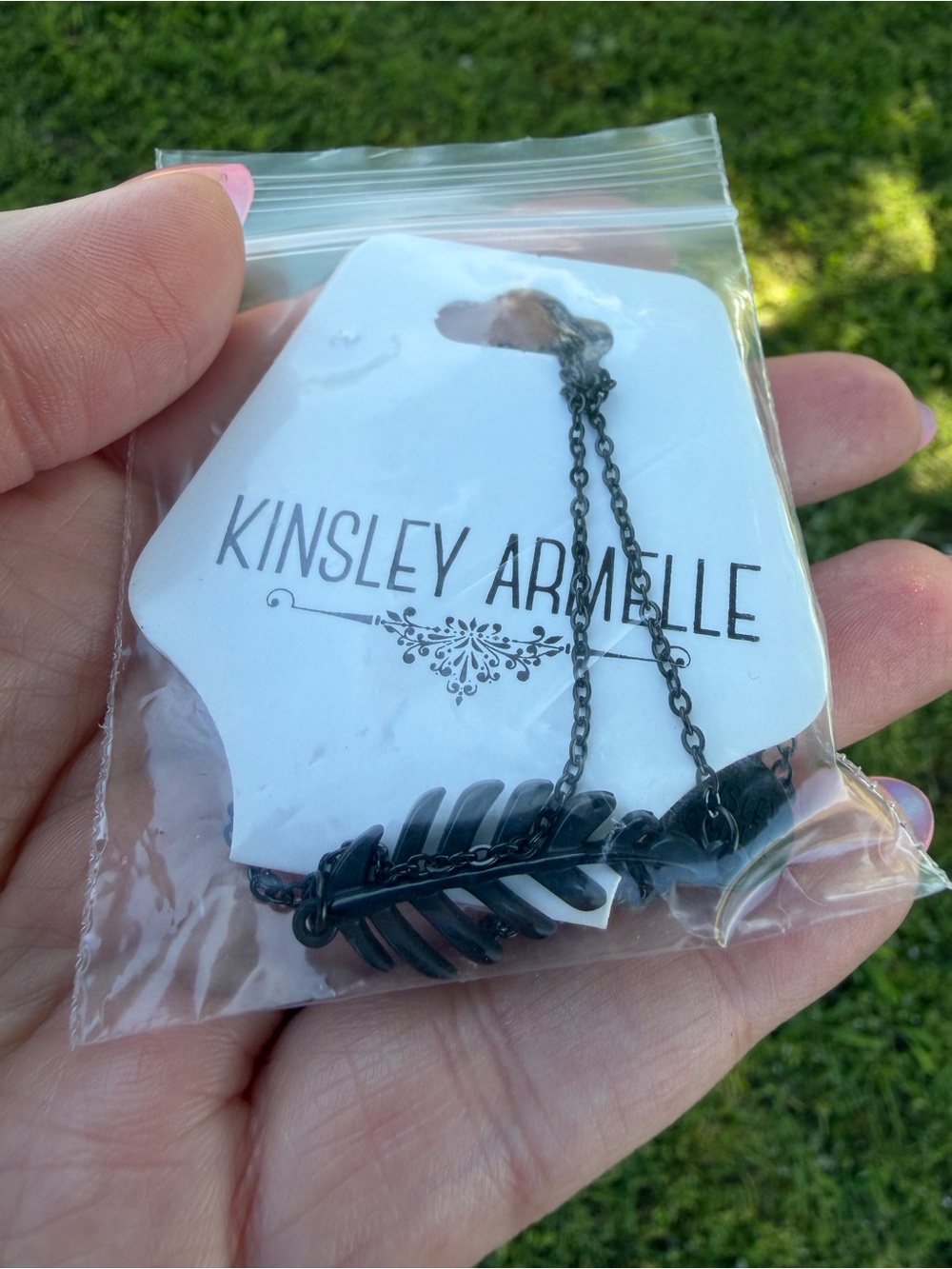 Kinsley Armelle Black Chain Necklace with Black Leaf Pendant